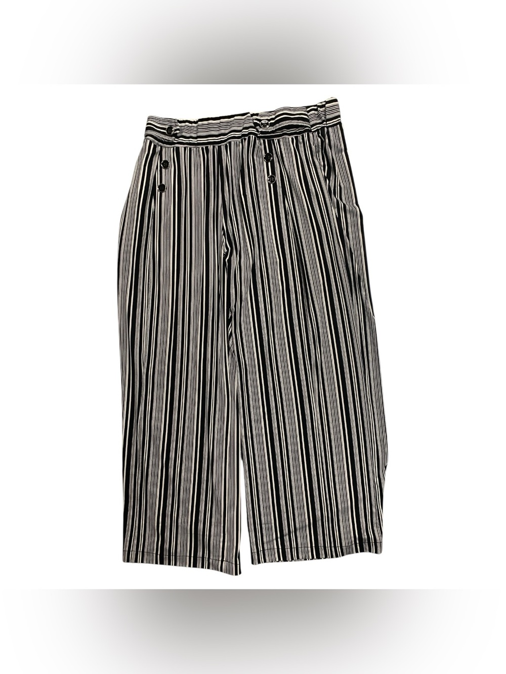 Robert Louis Black and White Vertical Stripe Wide-Leg Pants Size Xl
